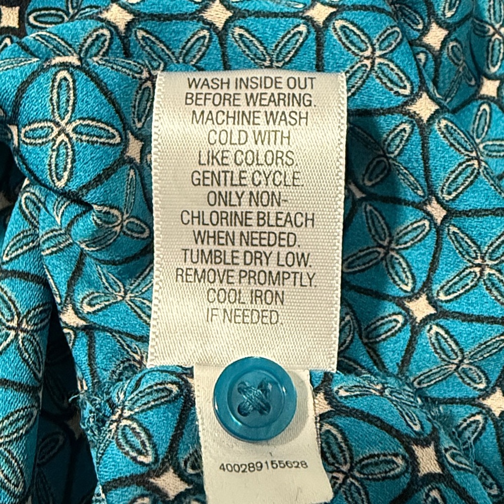 Croft & Barrow Women’s Long Sleeve Pull-Over Tunic Teal Patterned Blouse SZM - Picture 6 of 14